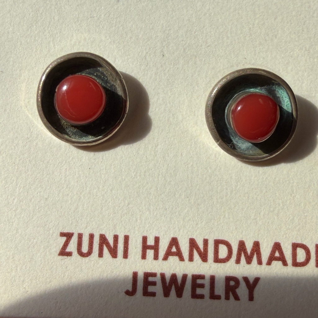 Red Coral Sterling Stud Earrings 36$